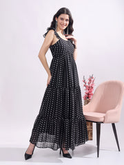 Women's Polka Dot Georgette Maxi Dress
