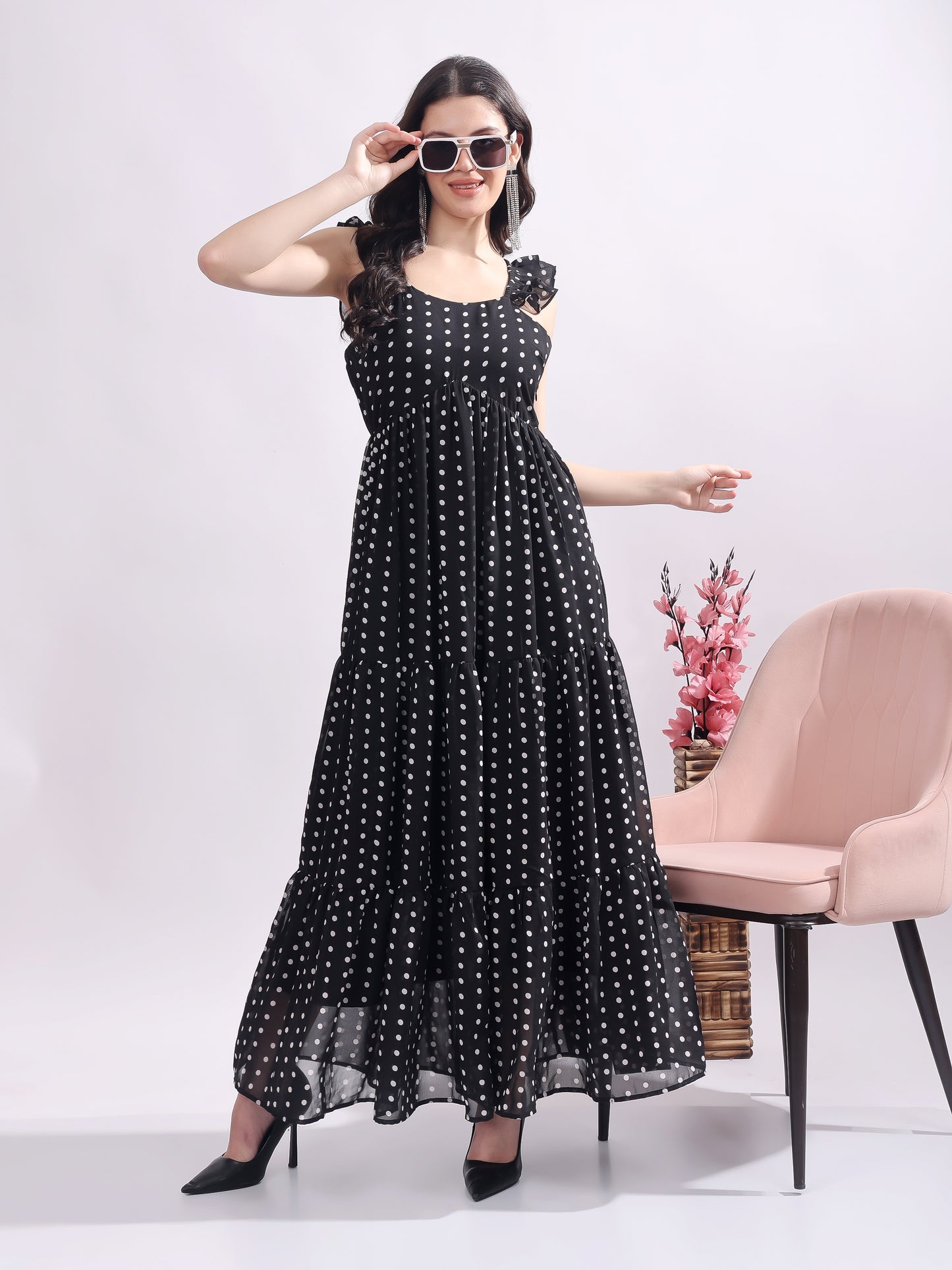 Women's Polka Dot Georgette Maxi Dress