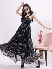 Women's Polka Dot Georgette Maxi Dress