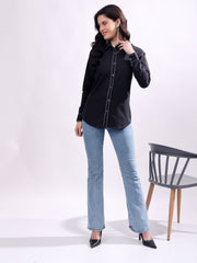 Black Button Down Shirt Long Sleeve With Embroidery Work