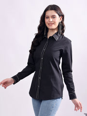 Black Button Down Shirt Long Sleeve With Embroidery Work