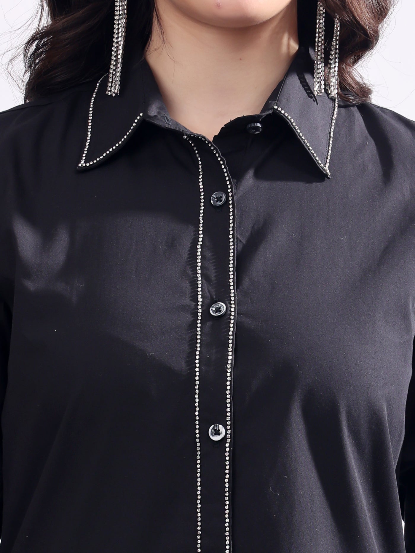 Black Button Down Shirt Long Sleeve With Embroidery Work