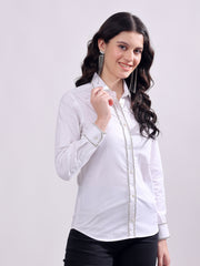 White Button Down Shirt Long Sleeve With Embroidery Work