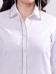 White Button Down Shirt Long Sleeve With Embroidery Work