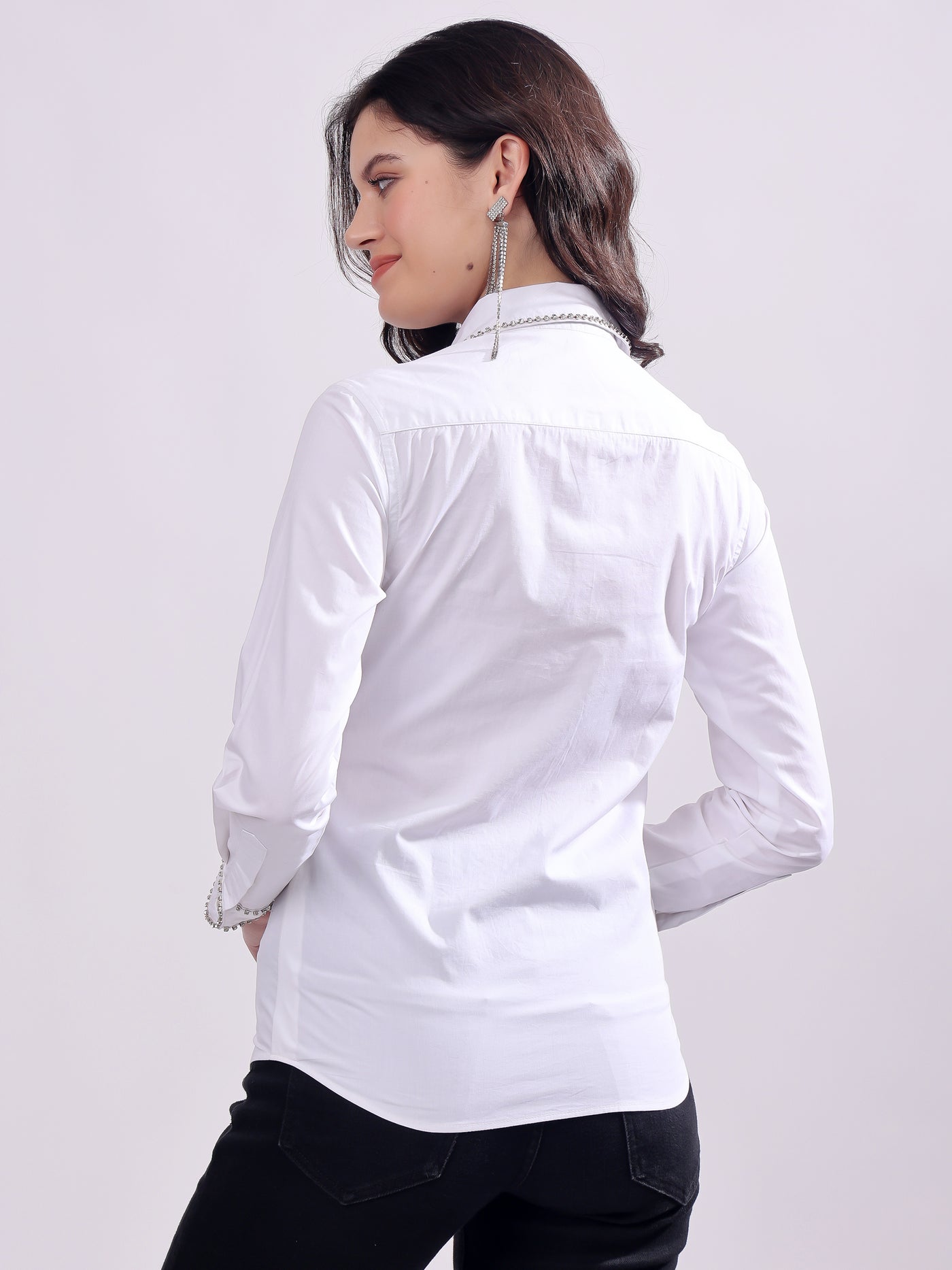 White Button Down Shirt Long Sleeve With Embroidery Work