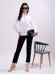 White Button Down Shirt Long Sleeve With Embroidery Work