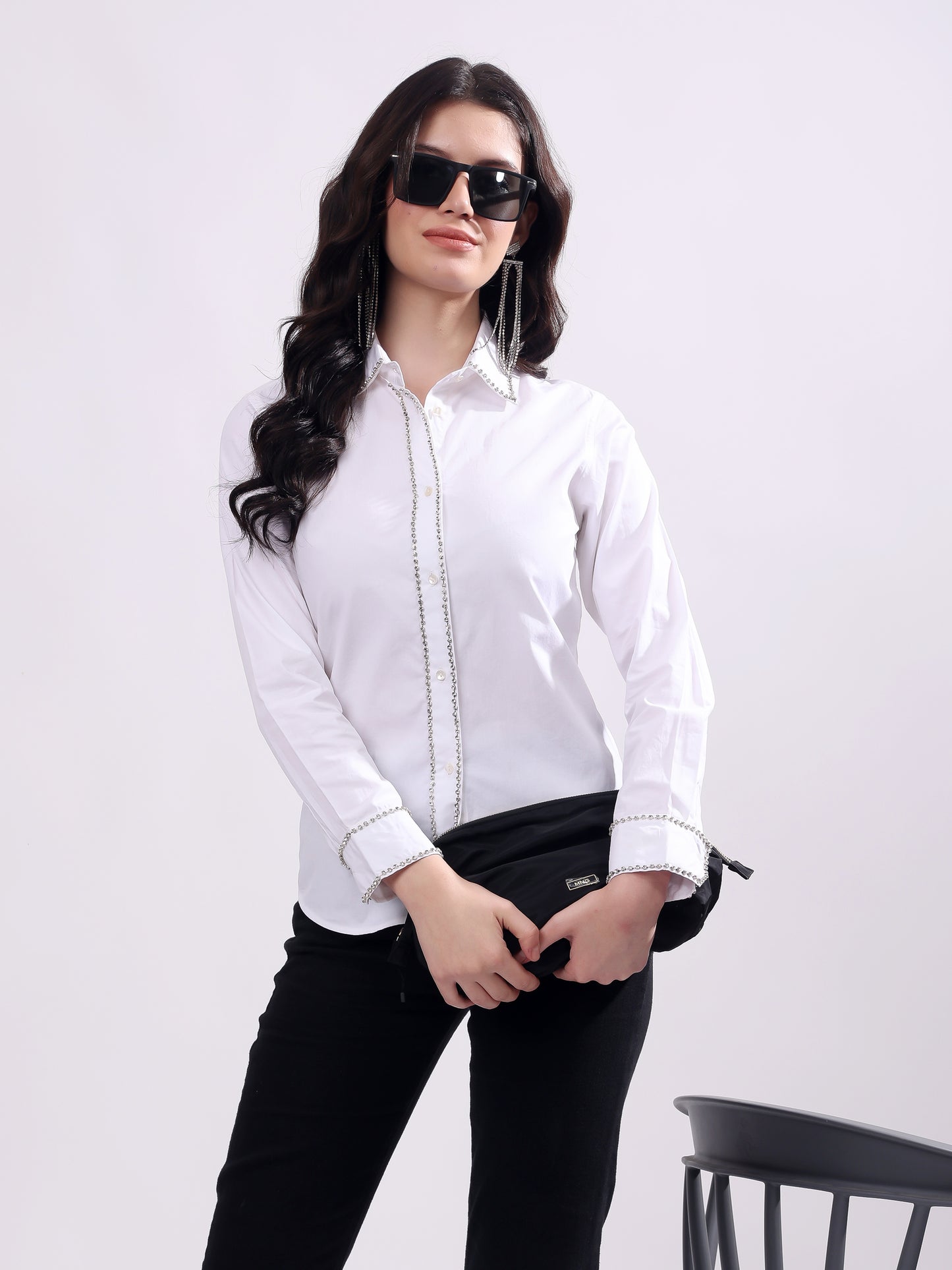 White Button Down Shirt Long Sleeve With Embroidery Work
