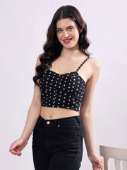 Polka Dot Sweetheart Neck Georgette Crop Top