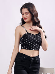 Polka Dot Sweetheart Neck Georgette Crop Top