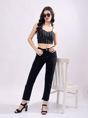 Polka Dot Sweetheart Neck Georgette Crop Top