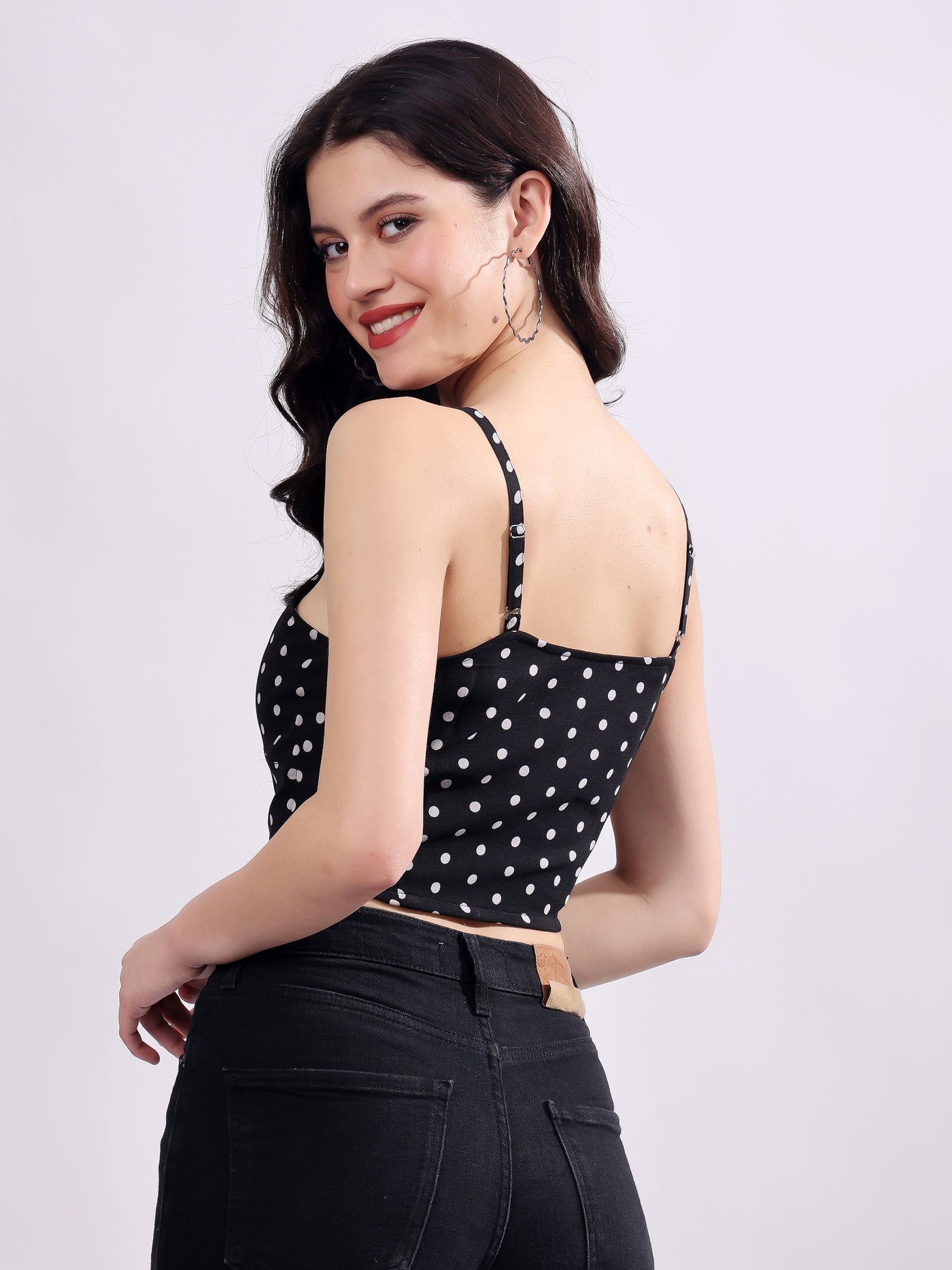 Polka Dot Sweetheart Neck Georgette Crop Top