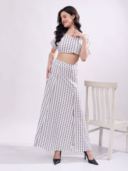 Polka Dot Printed Puff Sleeves Top With Skirt