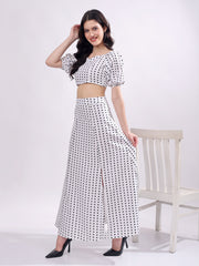 Polka Dot Printed Puff Sleeves Top With Skirt
