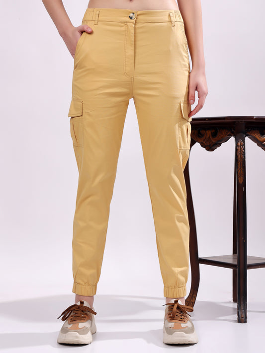Women Pure Cotton Mid-Rise Cargo Joggers