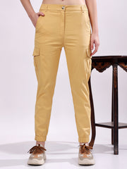 Women Pure Cotton Mid-Rise Cargo Joggers