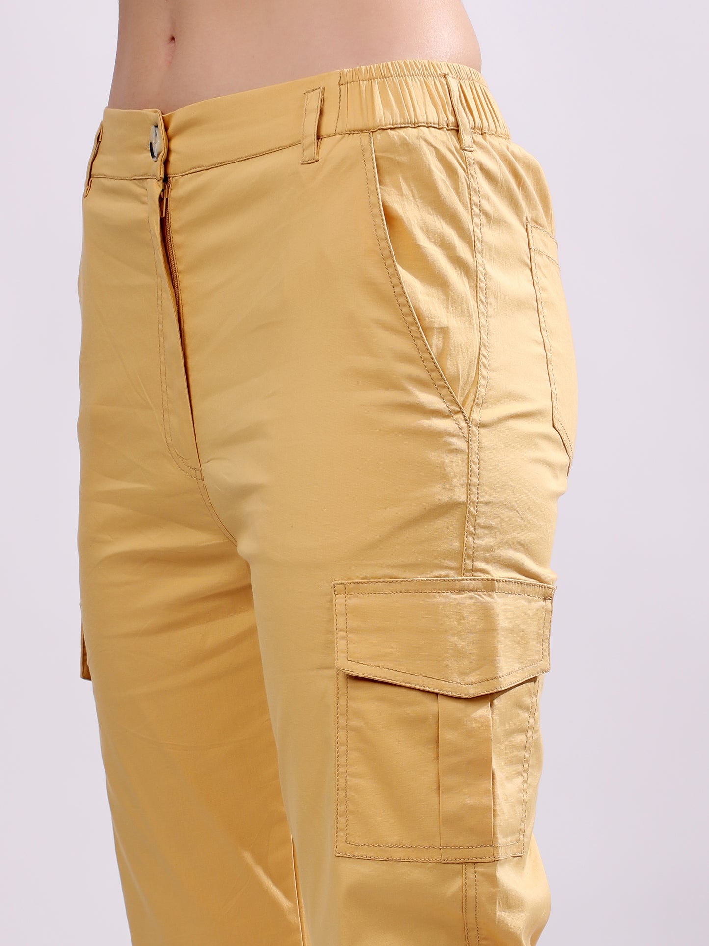 Women Pure Cotton Mid-Rise Cargo Joggers