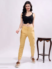 Women Pure Cotton Mid-Rise Cargo Joggers