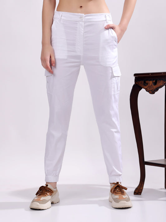 Women Pure Cotton Mid-Rise Cargo Joggers