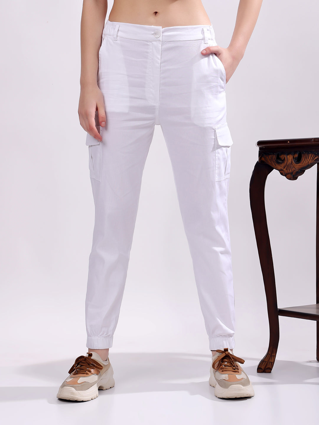 Women Pure Cotton Mid-Rise Cargo Joggers