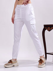 Women Pure Cotton Mid-Rise Cargo Joggers