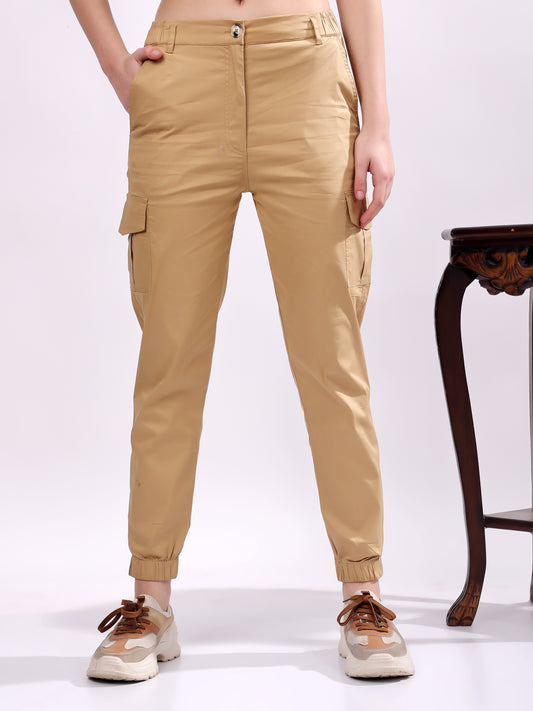 Women Pure Cotton Mid-Rise Cargo Joggers