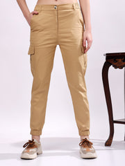 Women Pure Cotton Mid-Rise Cargo Joggers
