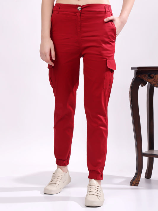 Women Pure Cotton Mid-Rise Cargo Joggers