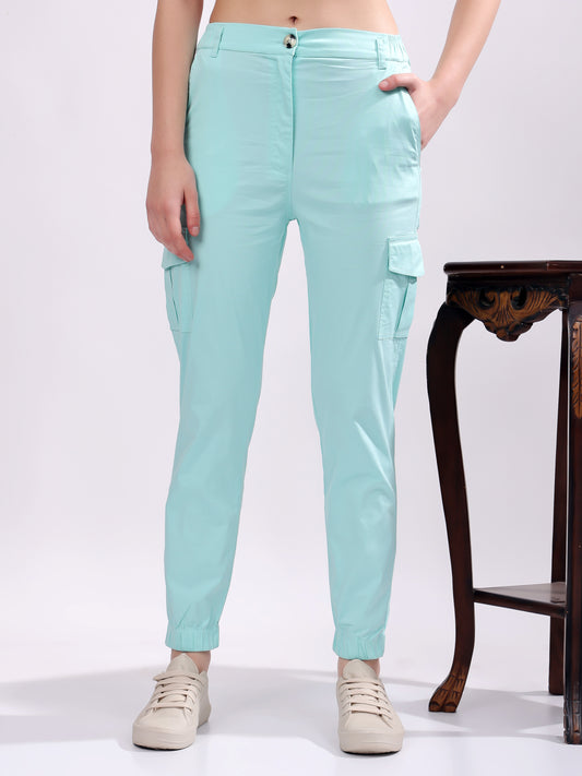 Women Pure Cotton Mid-Rise Cargo Joggers