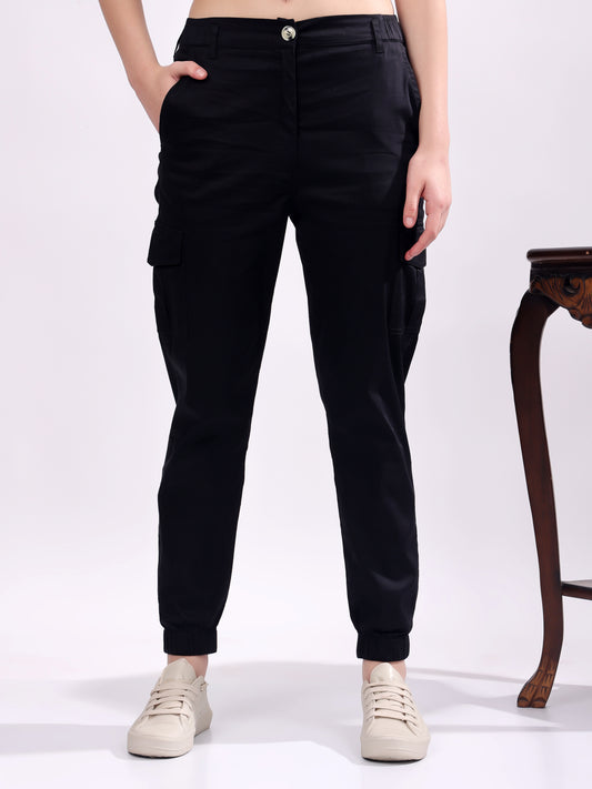 Women Pure Cotton Mid-Rise Cargo Joggers